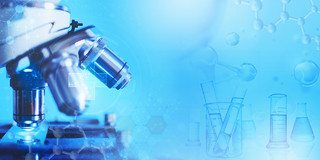 蓝色科技感大气线条分子滴管显微镜医疗实验展板背景